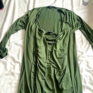 green midi dress w duster coat